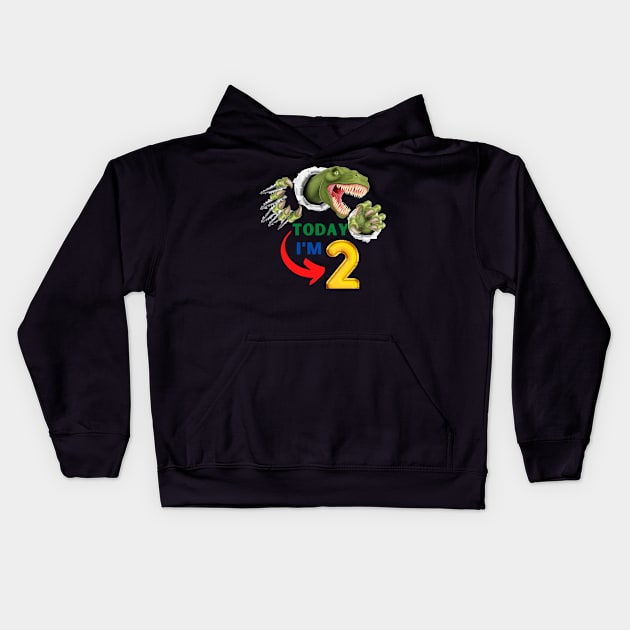 2nd Birthday Dinosaur Roaring Kids Hoodie by ALBOYZ